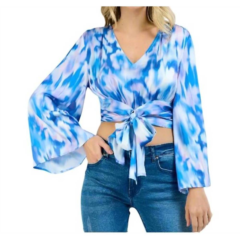 NEW LLOVE waist bowtie flare sleeve top in blue